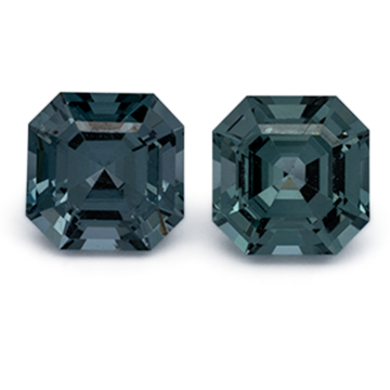 Spinell Paar - grau & blau, asscher, 5x5 mm, 1.36 cts, Nr. SP90102